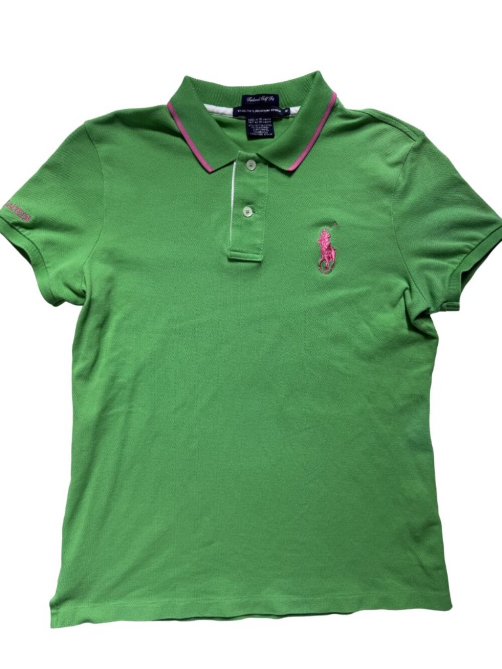 Ralph Lauren Golf Tailored Polo Womens M Green Pink Big Pony Preppy Heritage